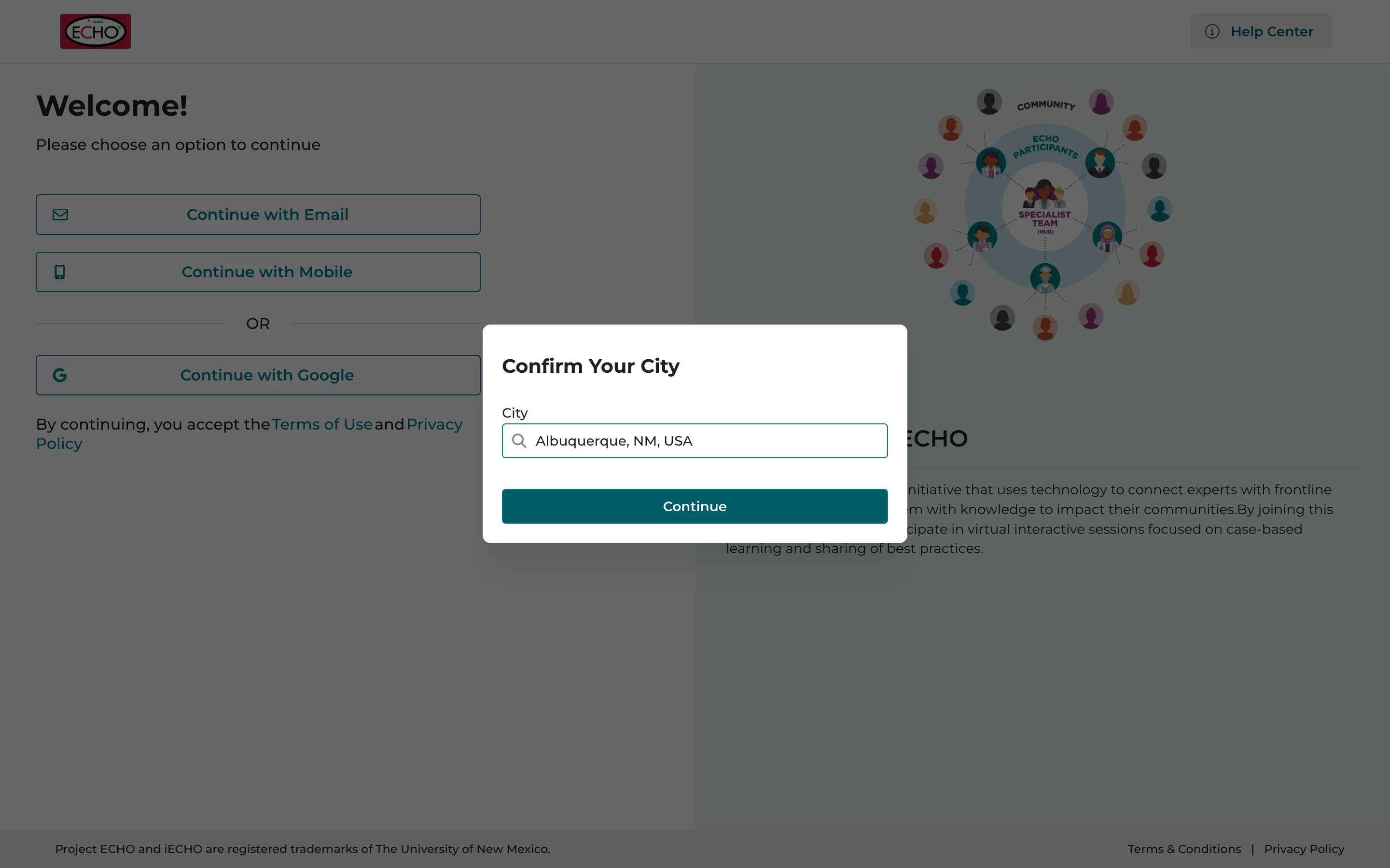 Confirming the city on iECHO