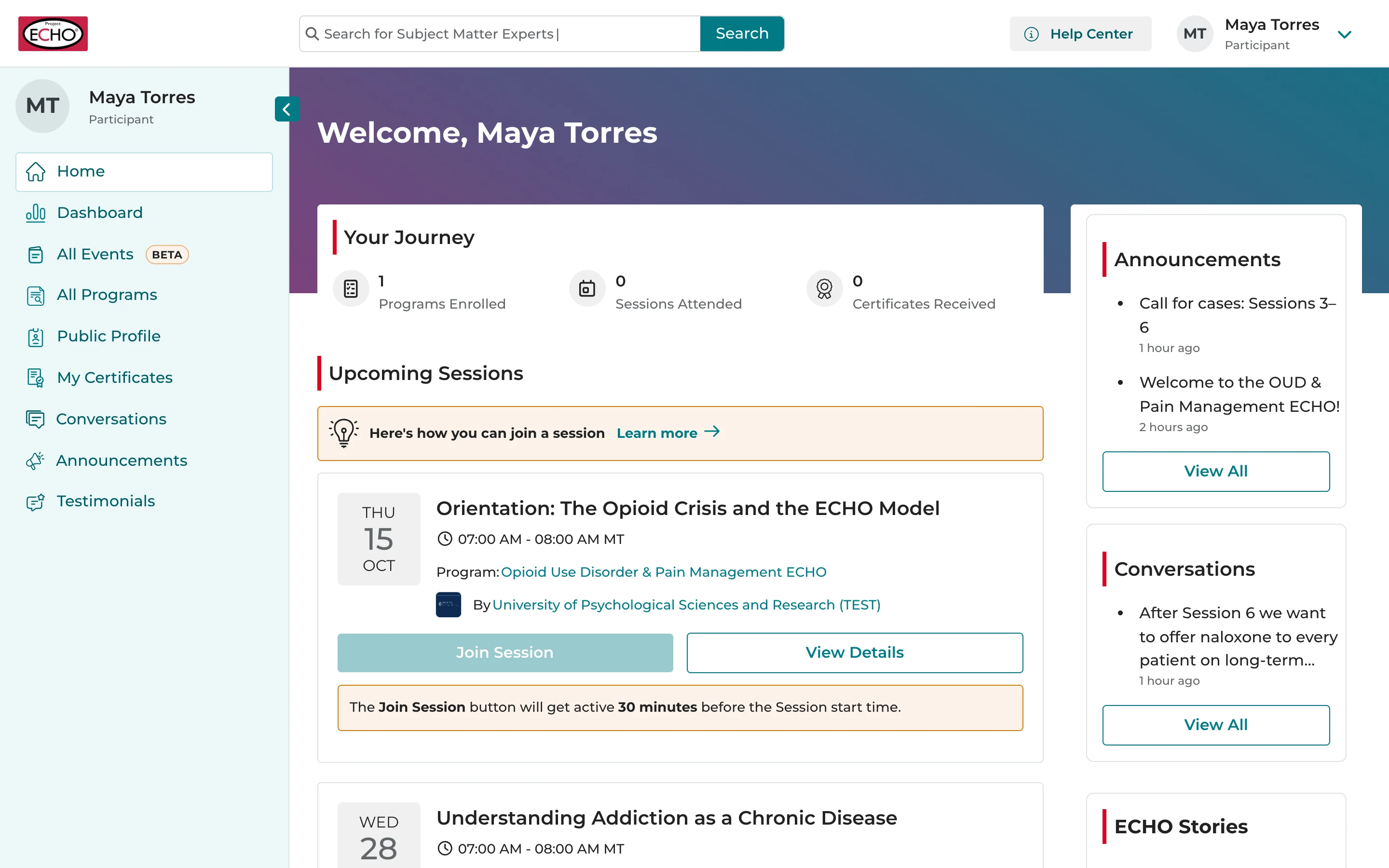 The iECHO home page on a computer