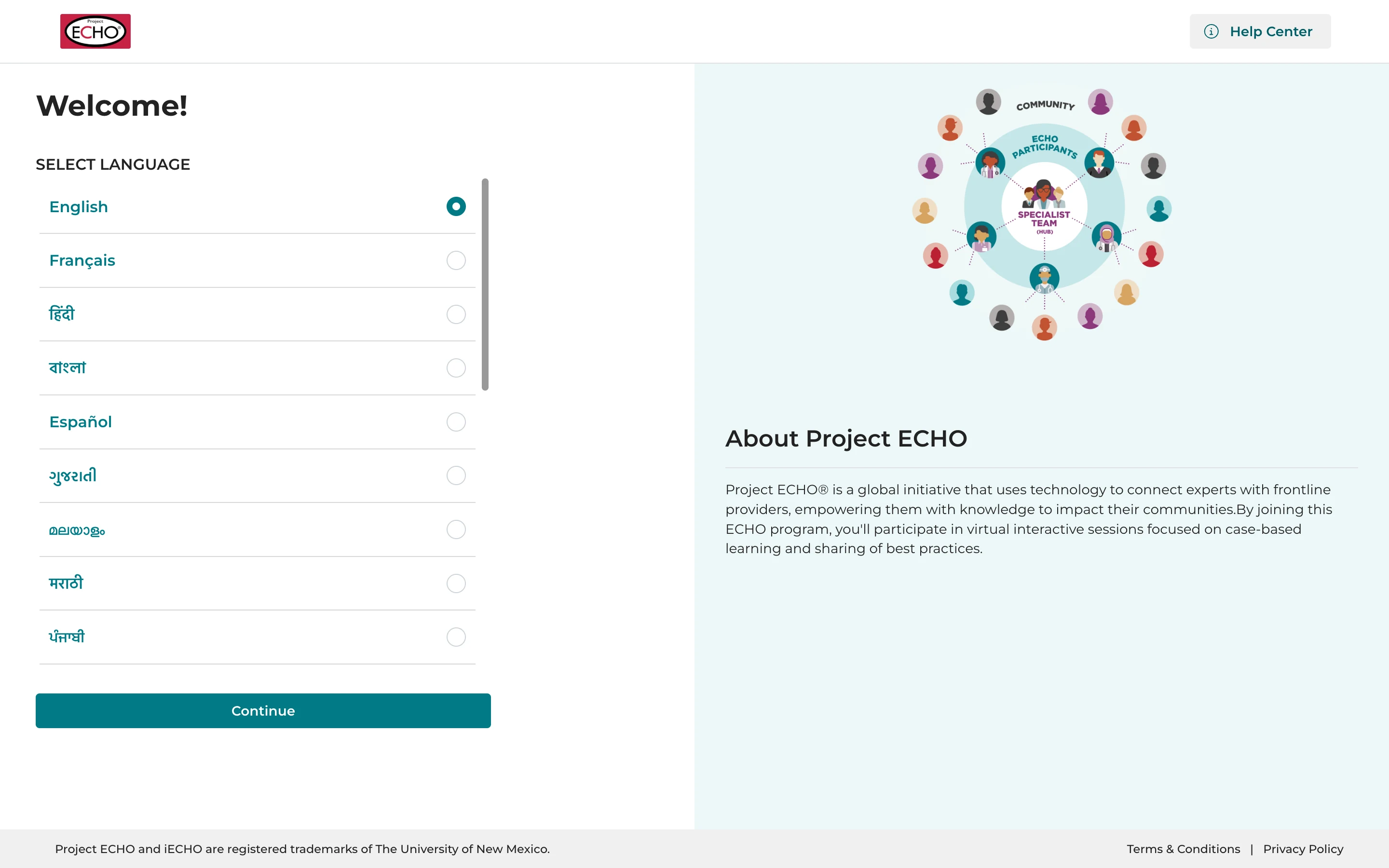 Choosing a language on iECHO