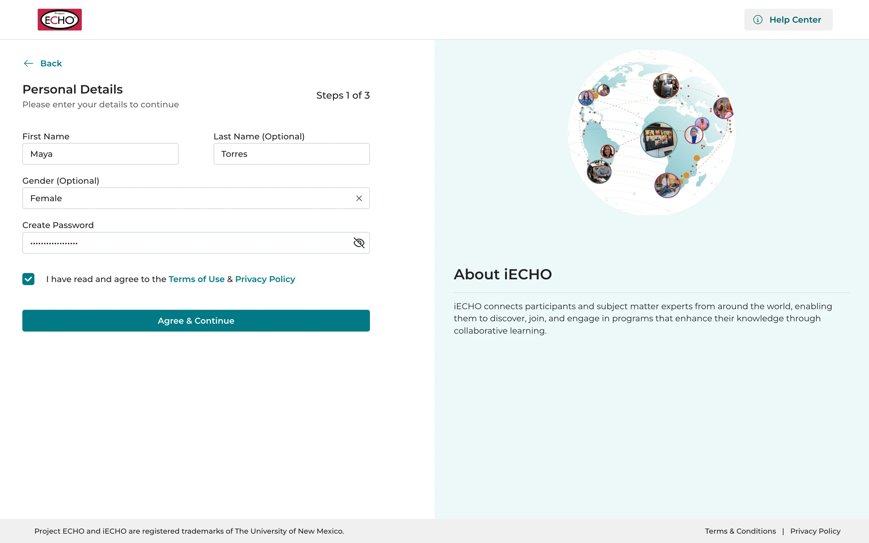 The personal details form