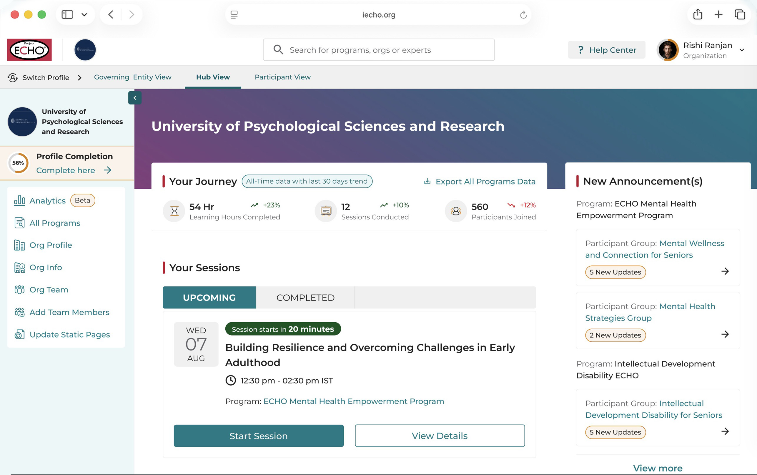 The iECHO app on desktop